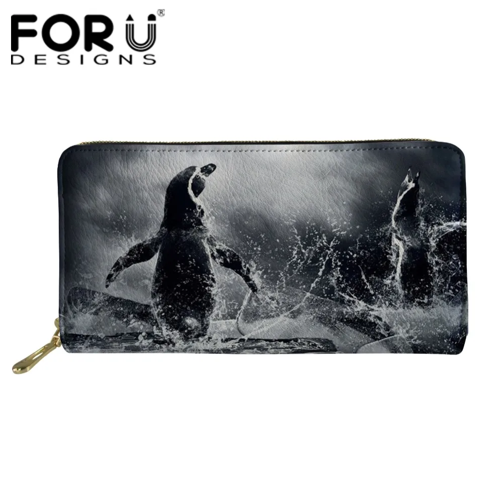 FORUDESIGNS/женские кошельки и с принтом пингвина женские дорожные Длинные кошелек