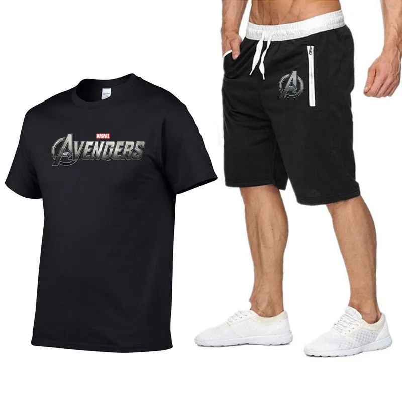 Мужская футболка Marvel Avengers 4 + шорты повседневный спортивный костюм с круглым