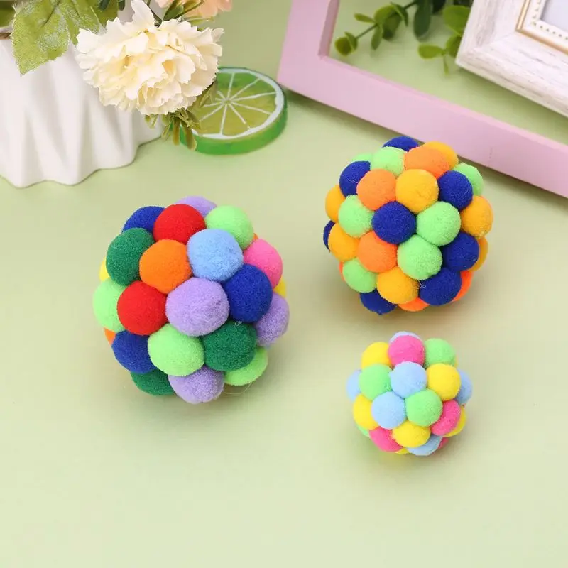 

New Pet Cat Toy Colorful Handmade Bells Ball Built-In Catnip Interactive Toy