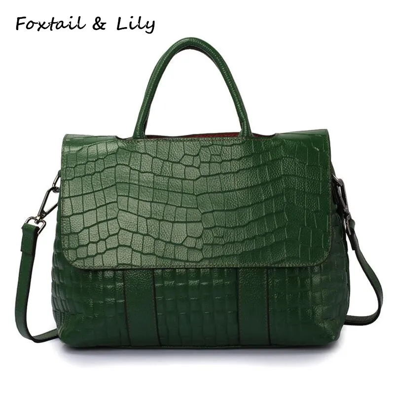 Сумка мессенджер FoxTail & Lily винтажная из натуральной кожи с рисунком крокодила|leather