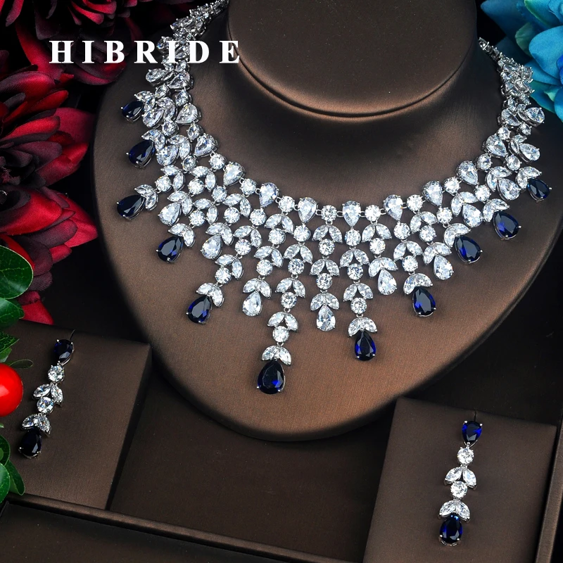 HIBRIDE элегантные сверкающие Большие капли воды Синие AAA кубические циркониевые