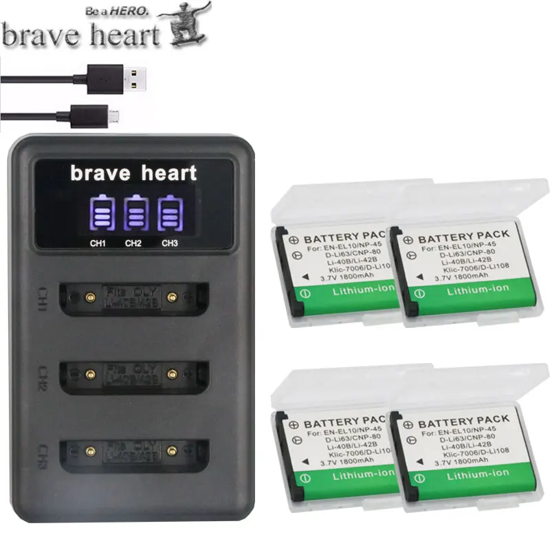 Charger and 4battery Li-42B Li-40B Li ion аккумулятор 40B 42B Батарея+ 3 знака после слотов для карт Зарядка для Olympus Li-42B NP-45 для Nikon EN-EL10 D-Li63 D-Li108 NP-80 CNP80 KLIC-7006 - Цвет: Charger and 4battery