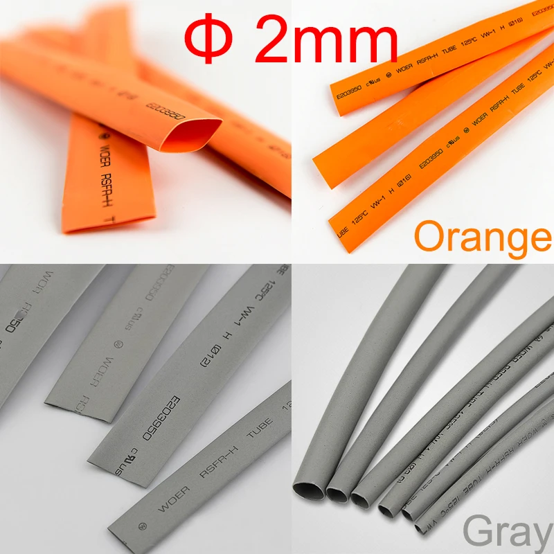 

20M 2:1 Ratio 2mm Diameter Orange Gray Headphone Stereo Cable Sleeve Heat Shrink Tubing Shrinkable Tube