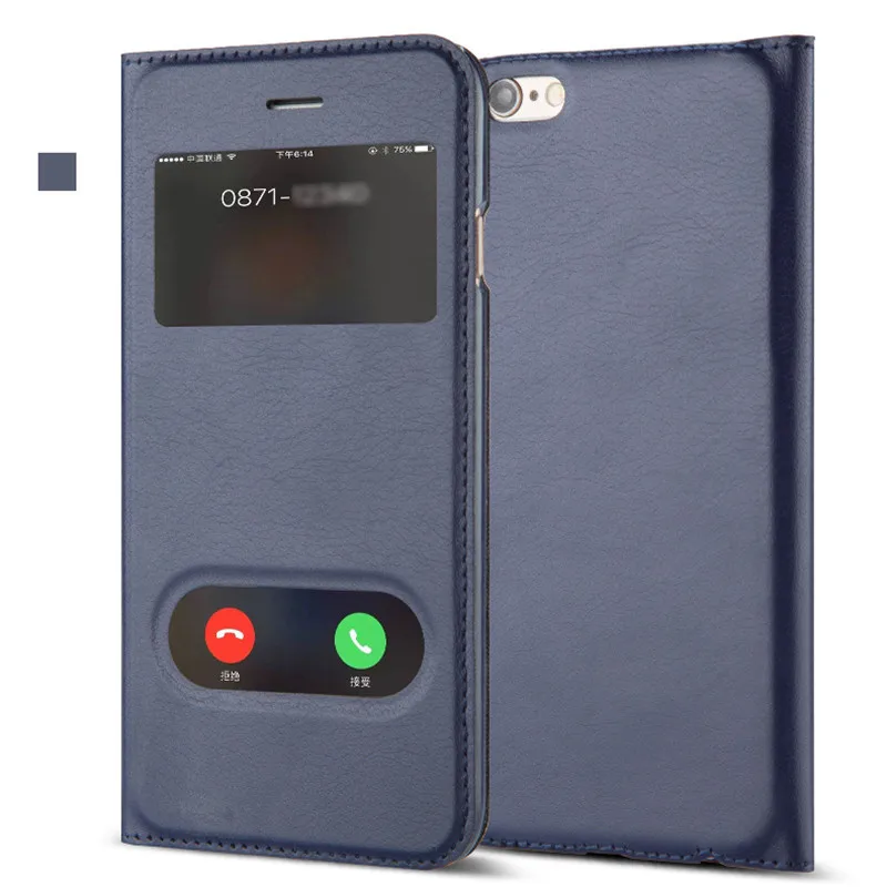 blue WeeYRN открытое окно PU кожаный флип чехлы чехол на телефон на для айфон 7 8 6 6s plus плюс X 5 5S SE корпус роскошный вид быстрый ответ крышка для iPhone 7 8 6 6s plus X 5 5S SE чехол книжка - Цвет: blue