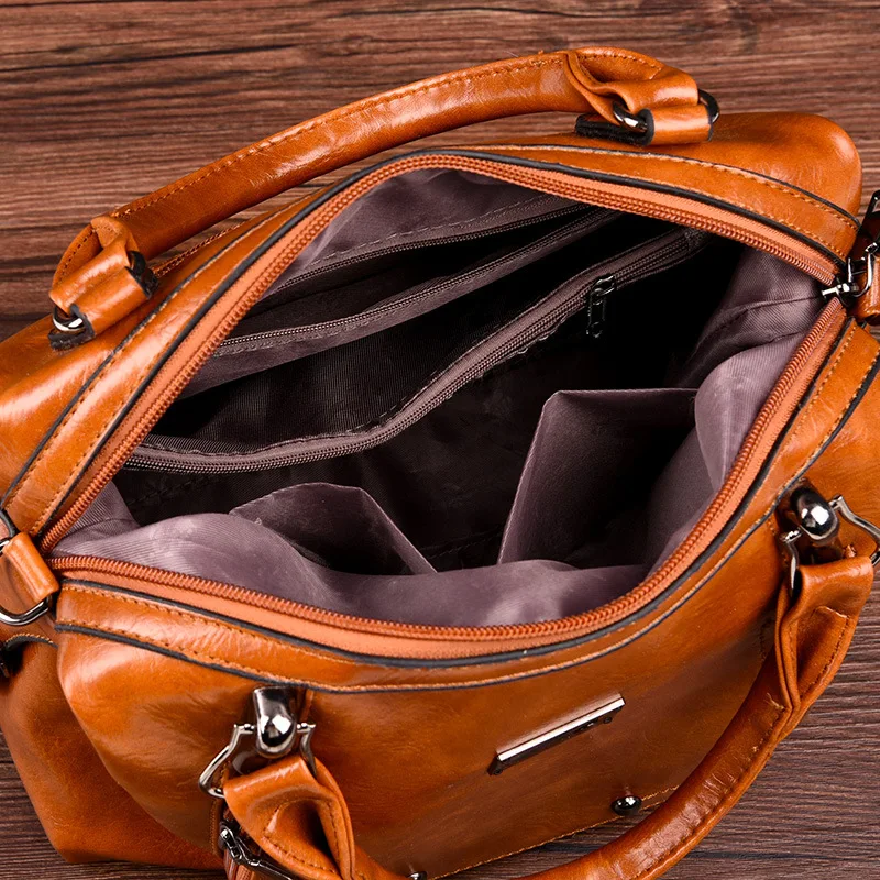 

High Quality Oil Wax Leather Ladies Crossbody Bag Brand Shoulder Bags For Women Retro Women Handbag Designer Women Bag M298