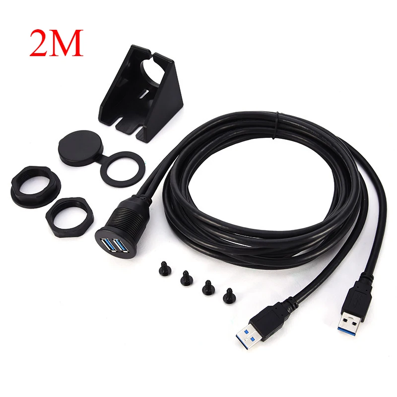 2 порта, двойной USB 2,0 3,0, AUX, заподлицо, автомобильное крепление, Удлинительный кабель для автомобиля, грузовика, лодки, мотоцикла, приборной панели, 1 м, 2 м
