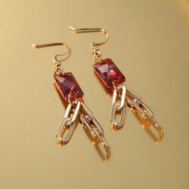 Набор украшений с кристаллами Neoglory красная длинная цепочка золотого цвета