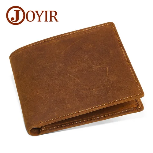 brown JOYIR, новинка, Crazy Horse, кожаные мужские кошельки, кожаный мужской короткий кошелек, Винтажный Мужской кошелек, мужской кошелек, мужские маленькие кошельки, держатель для карт - Цвет: brown