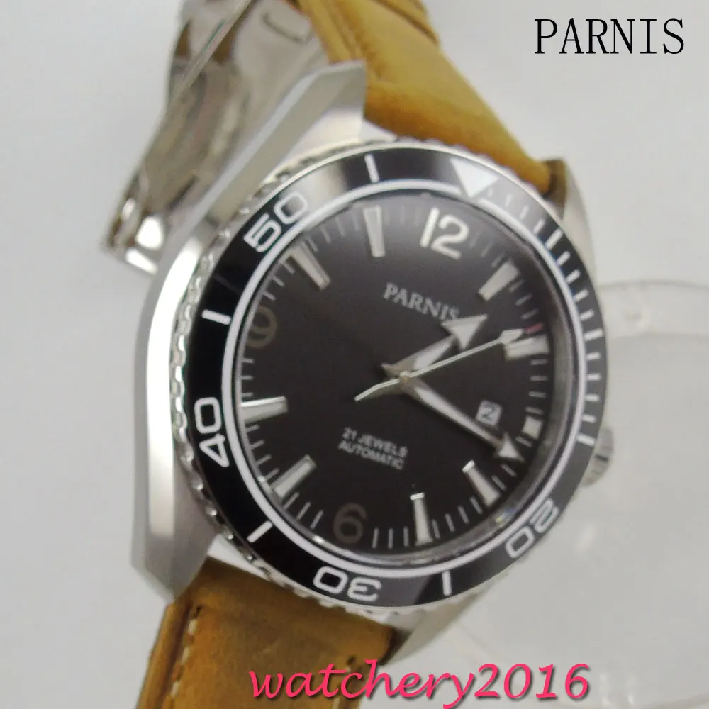 Новинка мужские наручные часы Parnis с черным циферблатом из нержавеющей стали 21