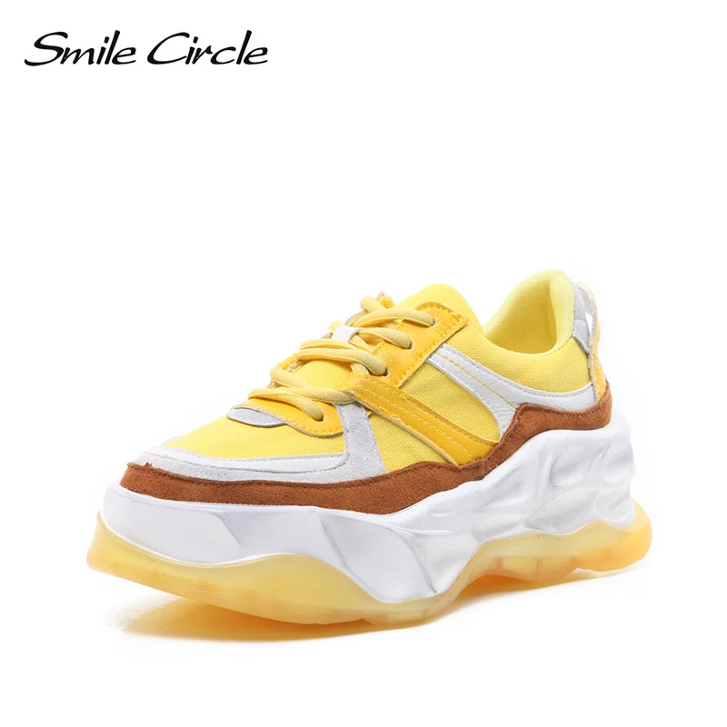 Smile Circle/2019 обувь на массивной танкетке женские кроссовки плоской подошве Модные