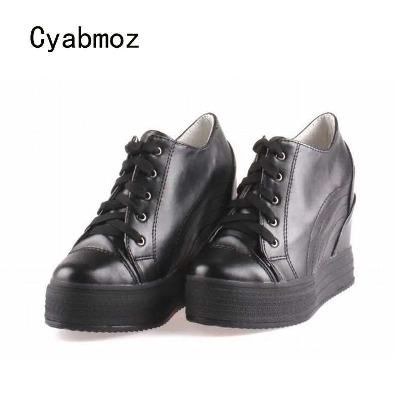 

Cyabmoz Women Wedge Platform Shoes Woman High heels Lace up Height increasing White Ladies Party Single Shoes Tenis feminino