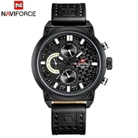 naviforce chronograph mens fashion casual quartz watch men 30m waterproof sport watches black leather 24 hour calendar clock