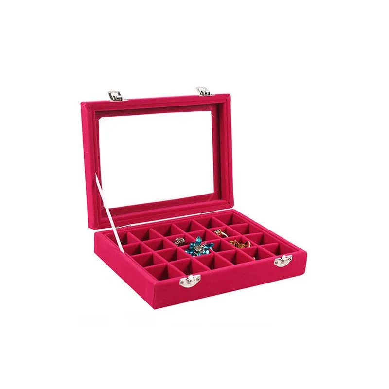 

Jewelry Rings Earrings Jewelry Display Boxes Glass Velvet Organizer Holder Case Women Makeup Storage Casket
