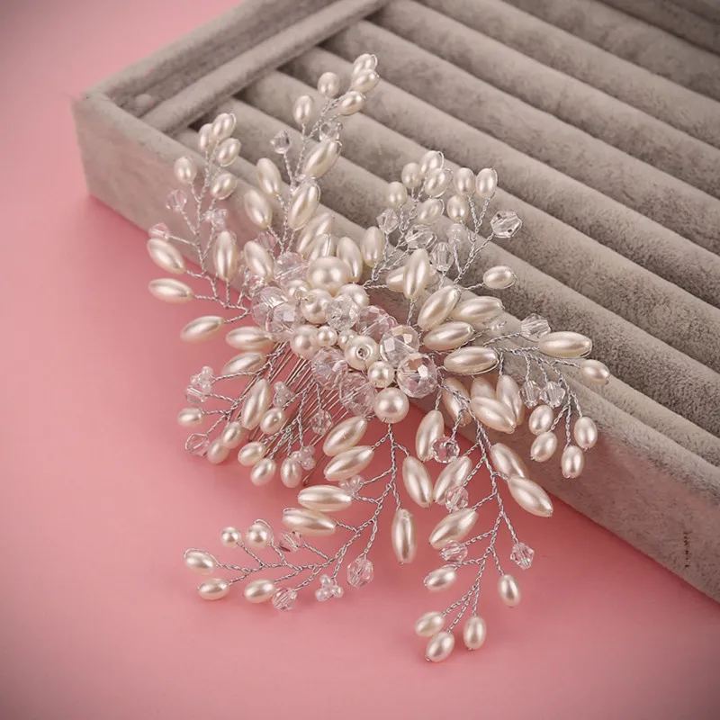 Luxury Handmade Bridal Wedding Hair Comb Accessories Charms Simulated Pearl Jewelry Crystals Beads Combs MY593 | Украшения и