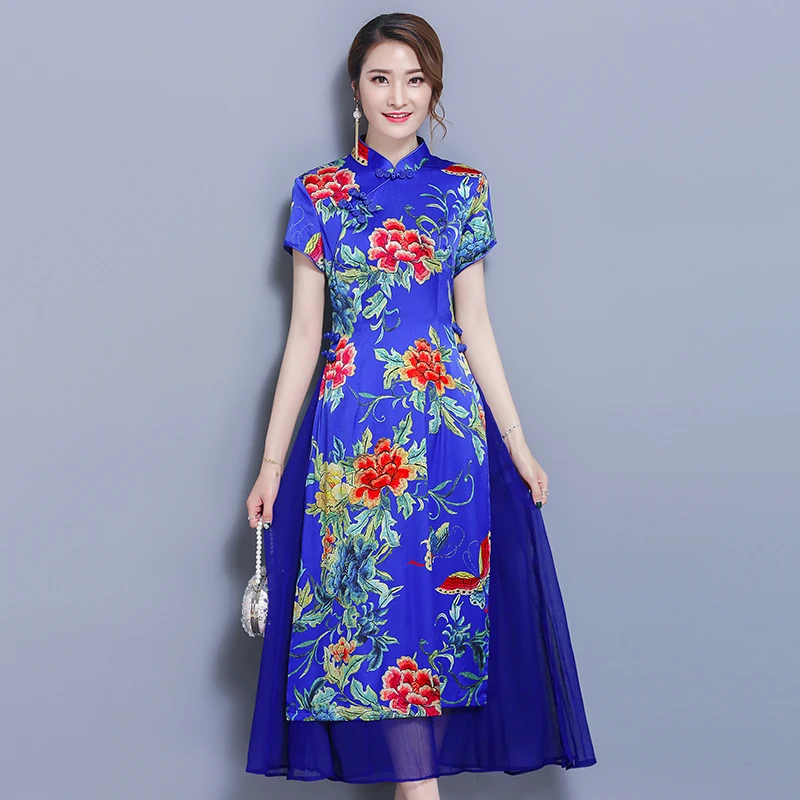 Ретро Китайский Стиль Печать Cheongsam 2018 Мода Новый сезон: весна–лето платье