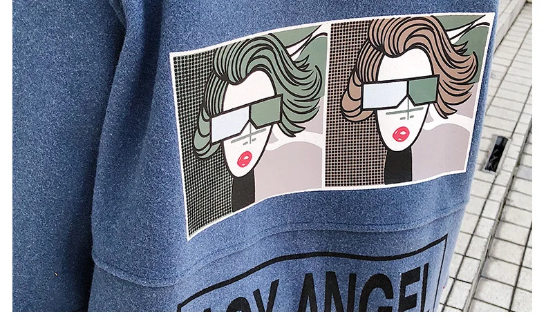 

2018 autumn fashion new letter print cartoon pattern sweatshirts female loose was thin long sleeve pullovers hoodies coat L847
