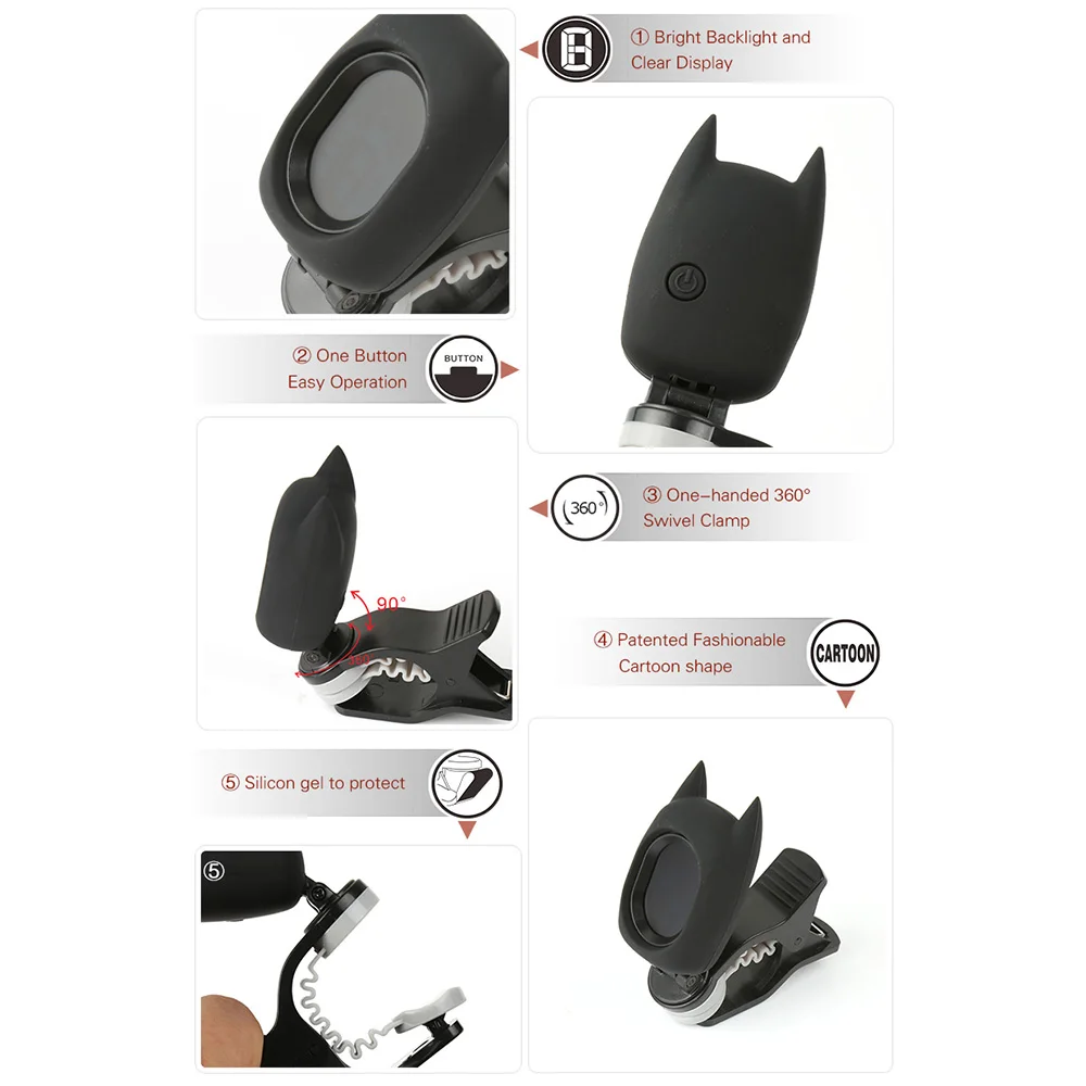 Симпатичный мультяшный олень Зажим тюнер ЖК дисплей для гитары хроматический