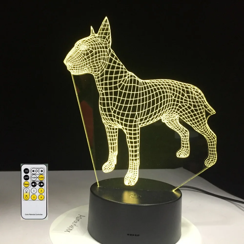 3d лампа в виде собаки Бультерьера 7 цветов USB ночник светодиодные лампы для детей