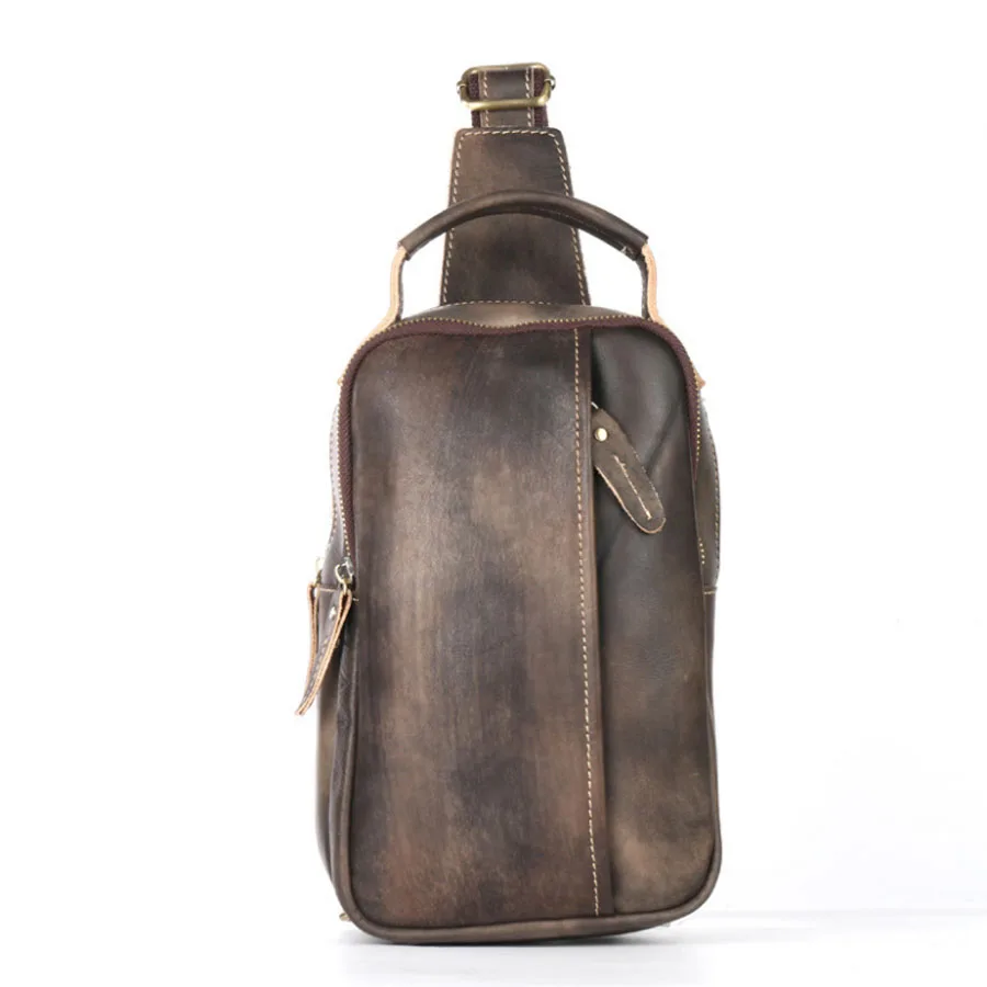 

Vintage Crossbody Bags Genuine Tanned Leather Cowhide trend Men Shoulder Bag Travel Casual Male Sling Chest Bag