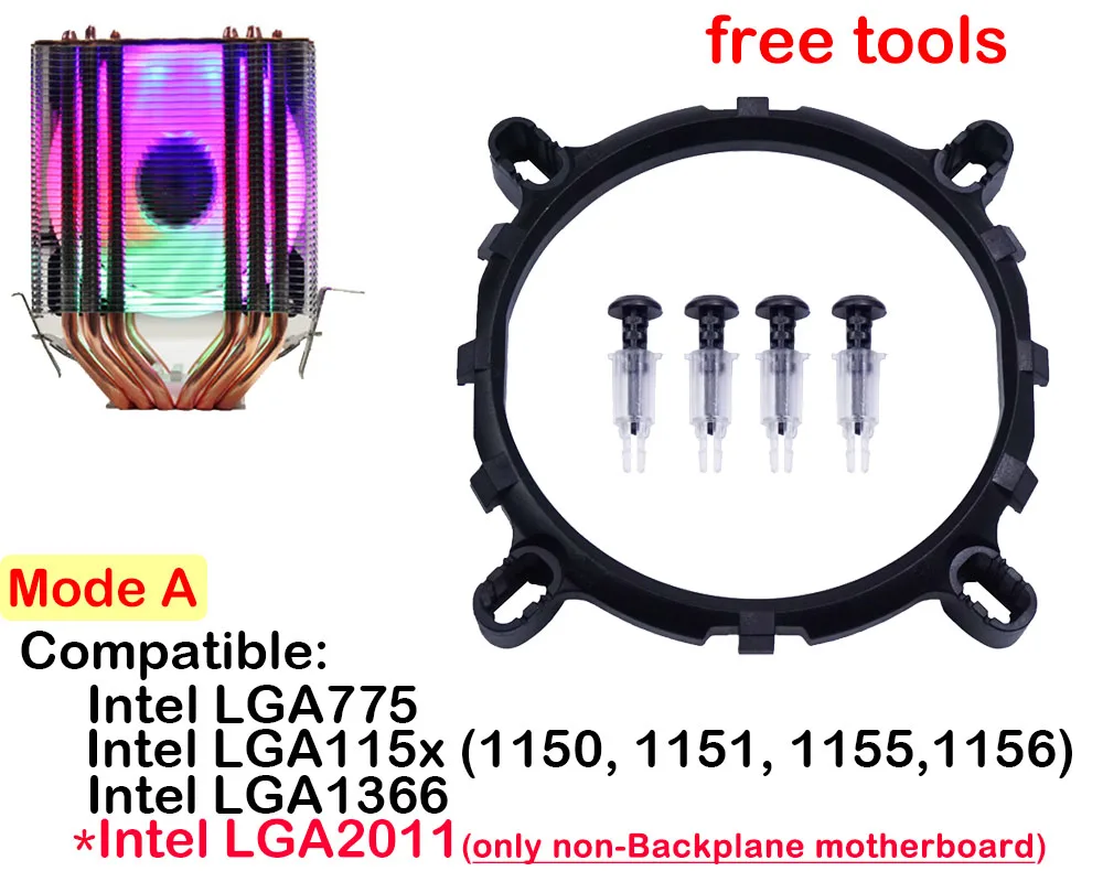 mode A free tools ARSYLID CN-609 6 heatpipe dual-tower cooling RGB 4pin PWM вентилятор кулер для процессора LGA775 115X1366 2011 AM3 AM4 9 см вентилятор Поддержка Intel AMD - Цвет лезвия: mode A free tools