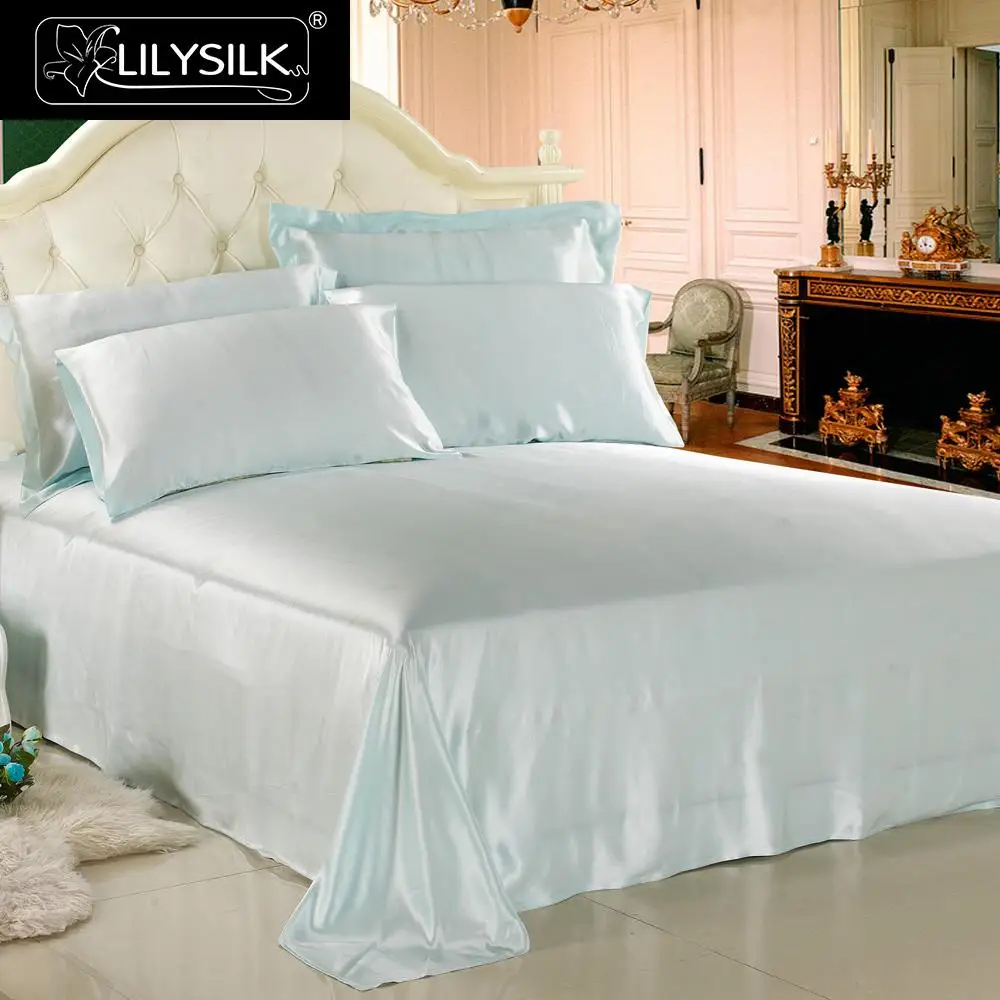 Pale Turquoise Lilysilk 3 шт. шелковицы Постельное белье шелк плоский лист Оксфорд наволочки 19momme бесшовные шелковые простыни комплект - Цвет: Pale Turquoise