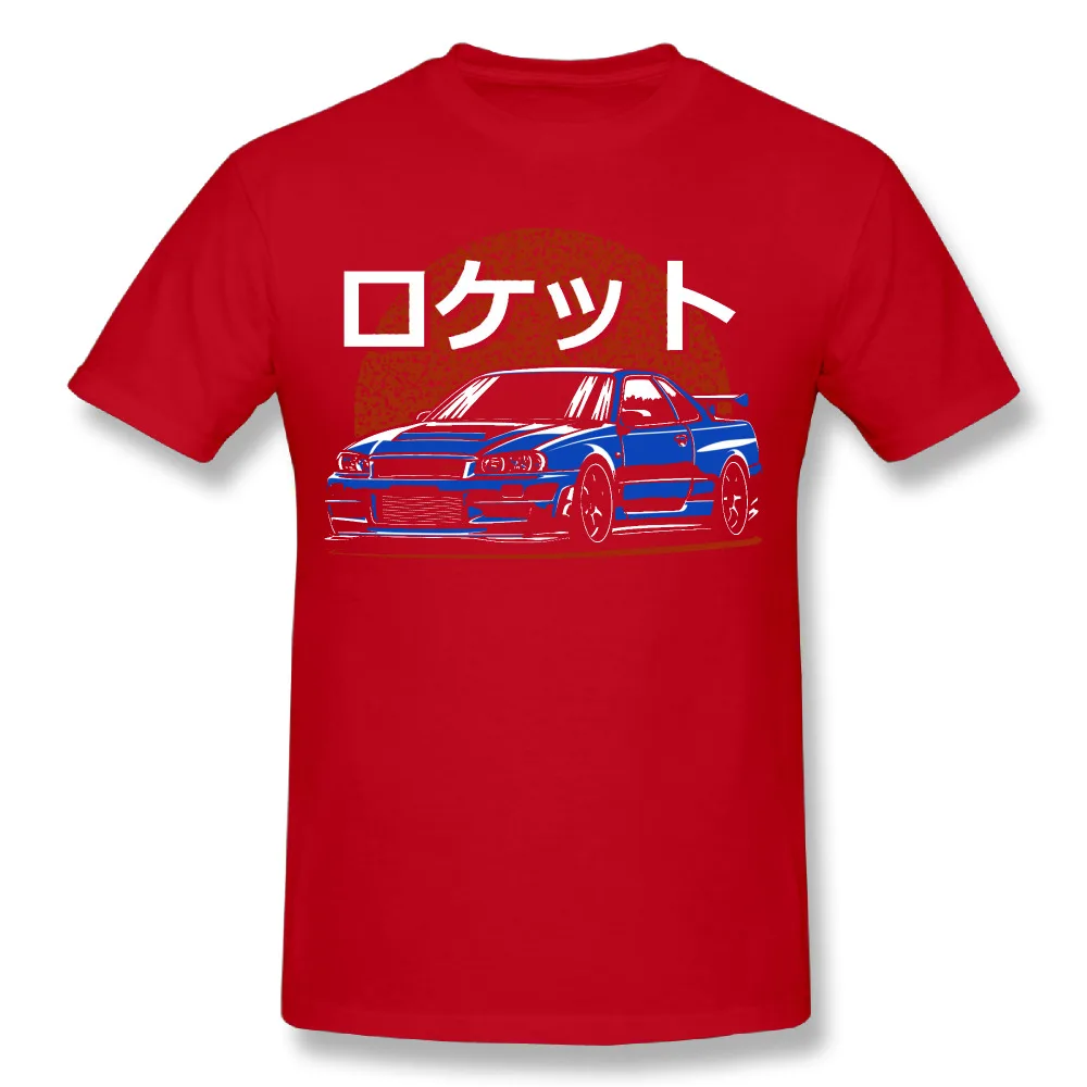 Новинка, Мужская футболка R34 GTR Rocket Skyline, хлопок, футболка с японским автомобилем, летняя уличная одежда, Camiseta - Цвет: Красный