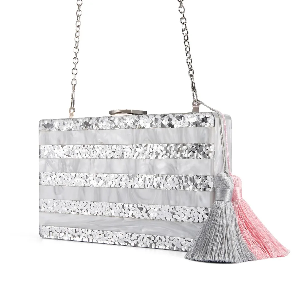 3 шт. в партии серебристая блестящая полоса белый жемчуг кисточка акрил сумка