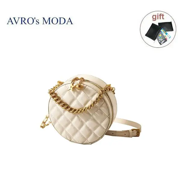 white Бренд AVRO MODA, женские сумки на плечо из натуральной кожи, женские сумки с круговой цепочкой, сумки через плечо, женские ретро маленькие сумки-тоут - Цвет: white