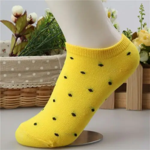 Yellow E 10 пар/лот = 20 штук, яркие цвета, носки в горошек, модные женские летние повседневные носки, женские невидимые носки из полиэстера и хлопка для женщин - Цвет: Yellow E
