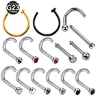 Кольцо-пирсинг G23 из титана, L-образное Ювелирное Украшение для носа с кристаллами, 10 шт.лот