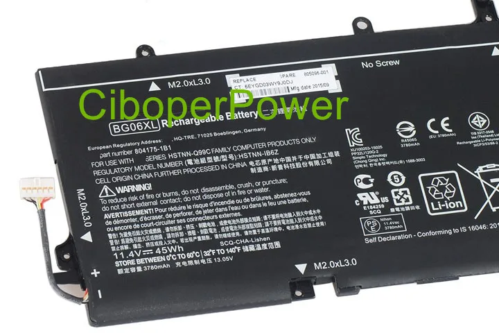 Оригинальное качество ноутбука Батарея BG06XL (11 4 V 45Wh) для 1040 G3 HSTNN-IB6Z 805096-001
