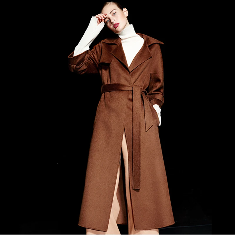 Двусторонняя модная зимняя и осенняя женская 100% шерстяное пальто Длинная Куртка