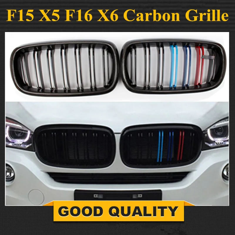 Сменная передняя решетка радиатора для BMW X5 X6 f15 f16 из углеродного волокна Черная