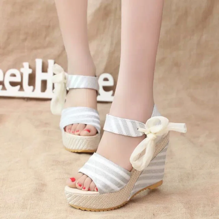 Летние Полосатые Повседневная толстая подошва Бабочка Луки рыбий рот женские