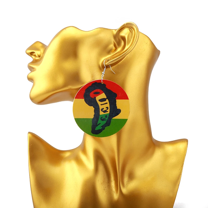 SANSHOOR разноцветные африканские деревянные серьги Afrocentric Motherland с рисунком карты