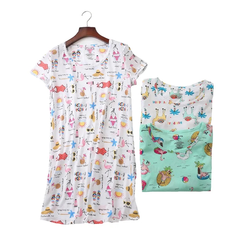 

Женская комфортная мягкая ночная рубашка с принтом из мультфильма «Альпака», Женская хлопковая свободная летняя Ночная рубашка большого р...