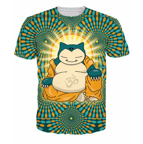 Хип-хоп Для женщин/мужская футболка характер Snorlax Будды Рубашка с короткими