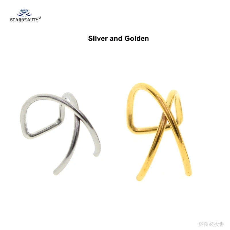 Silver and Golden 2 шт., крутой X Крест, поддельный пирсинг спираль, пирсинг, кольцо для губ, пирсинг de Orelha, поддельные серьги, манжета, ювелирные изделия из нержавеющей стали - Окраска металла: Silver and Golden