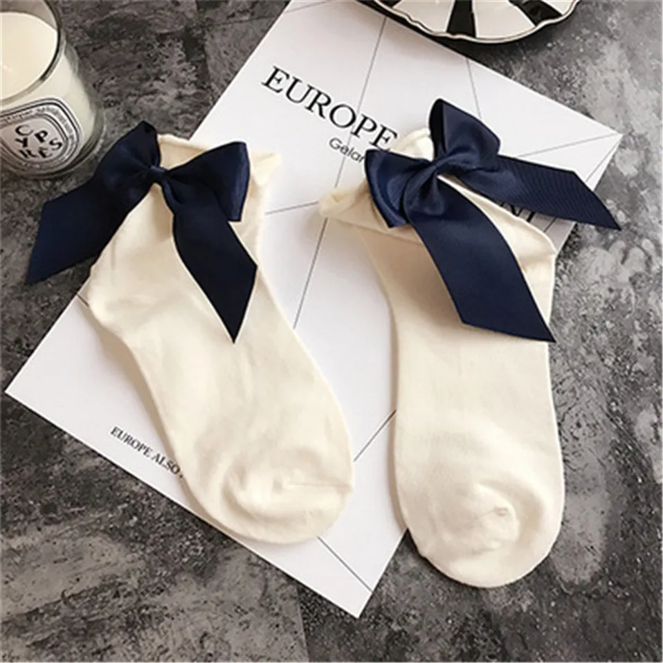 27 Colors.Chic Streetwear Women's Lovely Candy Color Bow Socks.Casual Female Contrast Color Short Socks.Cute Ladies Bow knot Sox