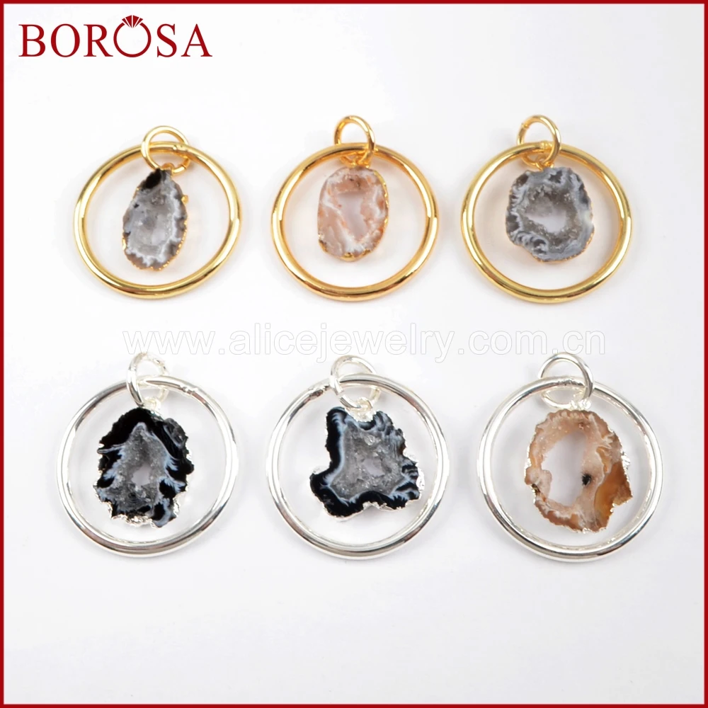 BOROSA 5 шт. Новое поступление золото/серебро цвет натуральный Агаты Druzy срез Кулон