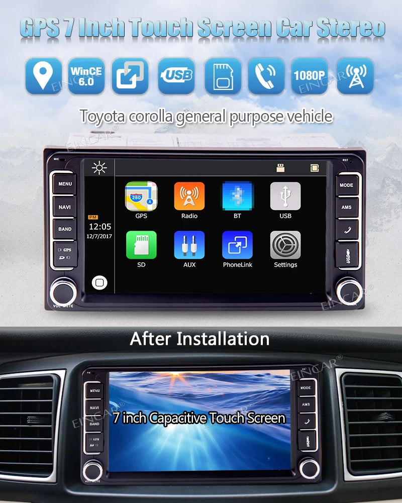 Для Toyota Corolla приемник Wince In Dash Haedunit Поддержка Bluetooth USB/SD карта FM/AM радио 1080P видео