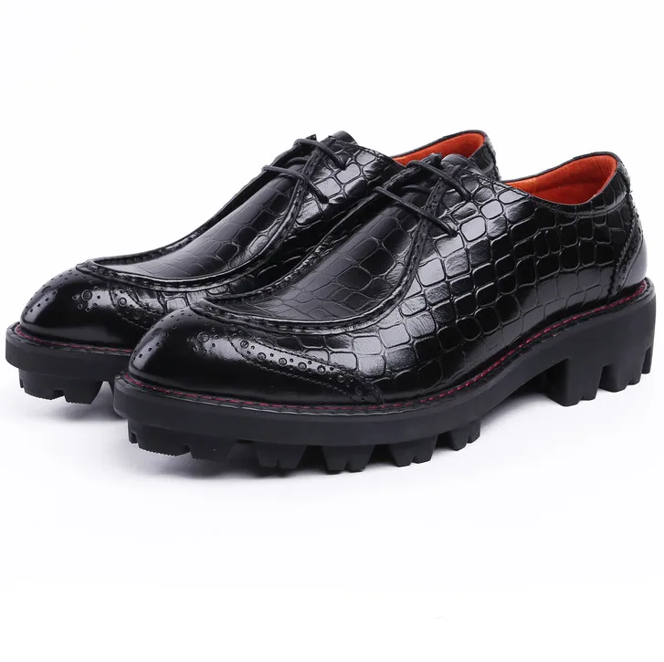 

2020 New Serpentine Black / Brown Tan Platform Business Shoes Genuine Leather Wedding Shoes Mens Dress Shoes