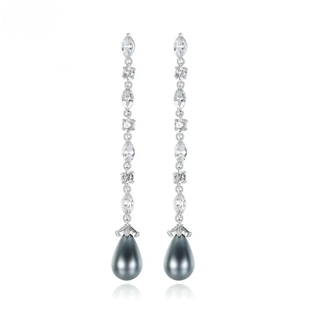 Роскошные свадебные серые жемчужные корейские длинные серьги билицветные для