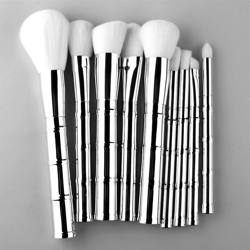 Silver CHILEELOVE 9 шт./компл. бамбуковые кисти для макияжа разных форм комплект розовый Золотой Зеленый Серебряный косметический инструмент - Handle Color: Silver