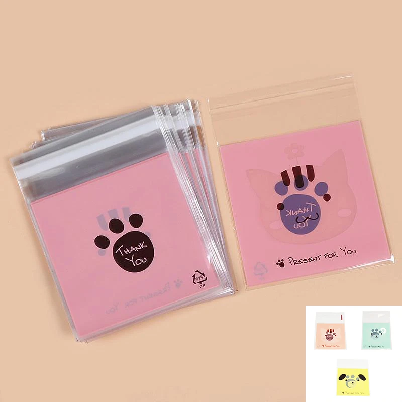 50pcs/lot Clear Cat Dog Bear  Candy Cookie Gift Bag Self-adhesive OPP Plastic For Wedding Birthday Party Jewelry Favors 8z