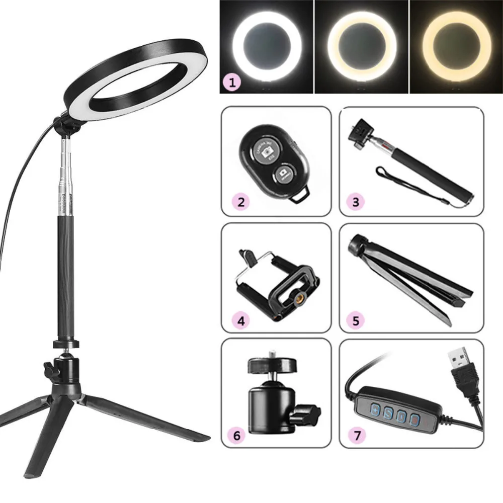 8 &quotDimmable 5500K LED кольцо свет комплект с подставкой для макияжа телефона камеры