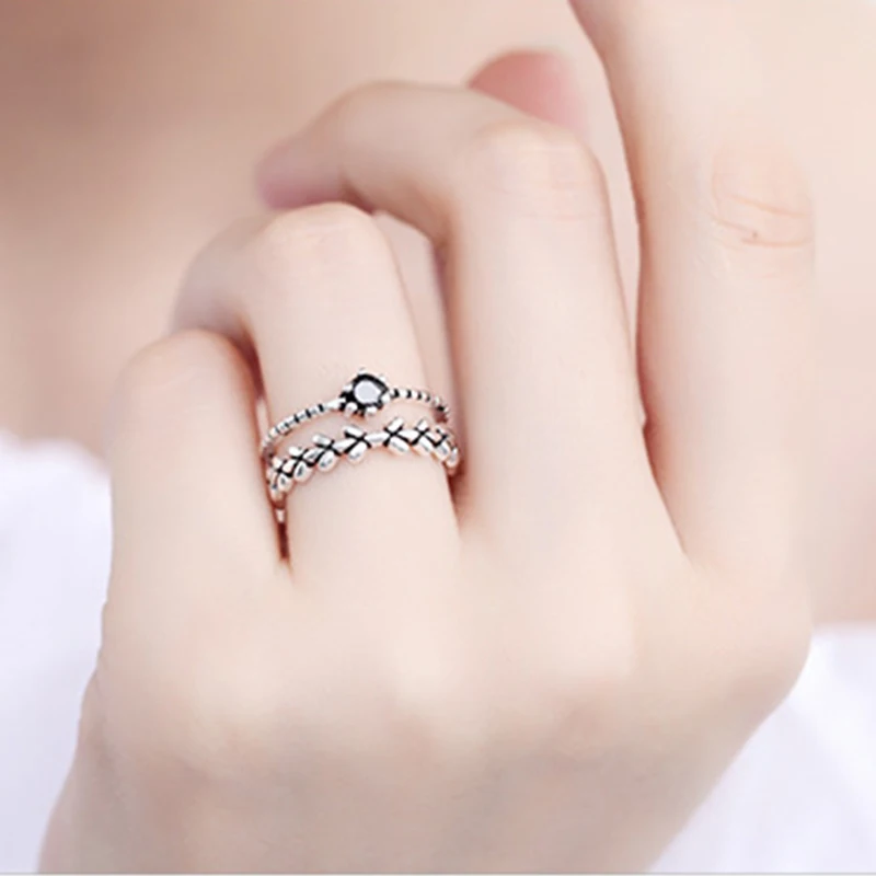

XIYANIKE 925 Sterling Sliver Jewelry Fashion Simple Open Design Double Leaves Ring Personality Female Wedding For Women Gift