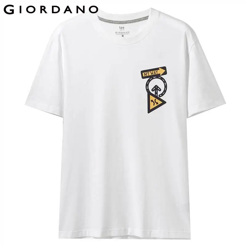 Giordano мужская футболка с короткими рукавами и круглым воротом спереди на груди