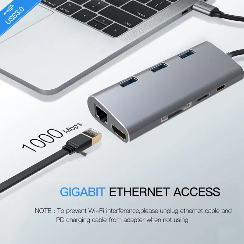 USB хаб адаптер HDMI RJ45 PD TF/SD для MacBook Samsung Galaxy S9/S8 Huawei P20 Pro Type C 3 0|USB-хабы| |
