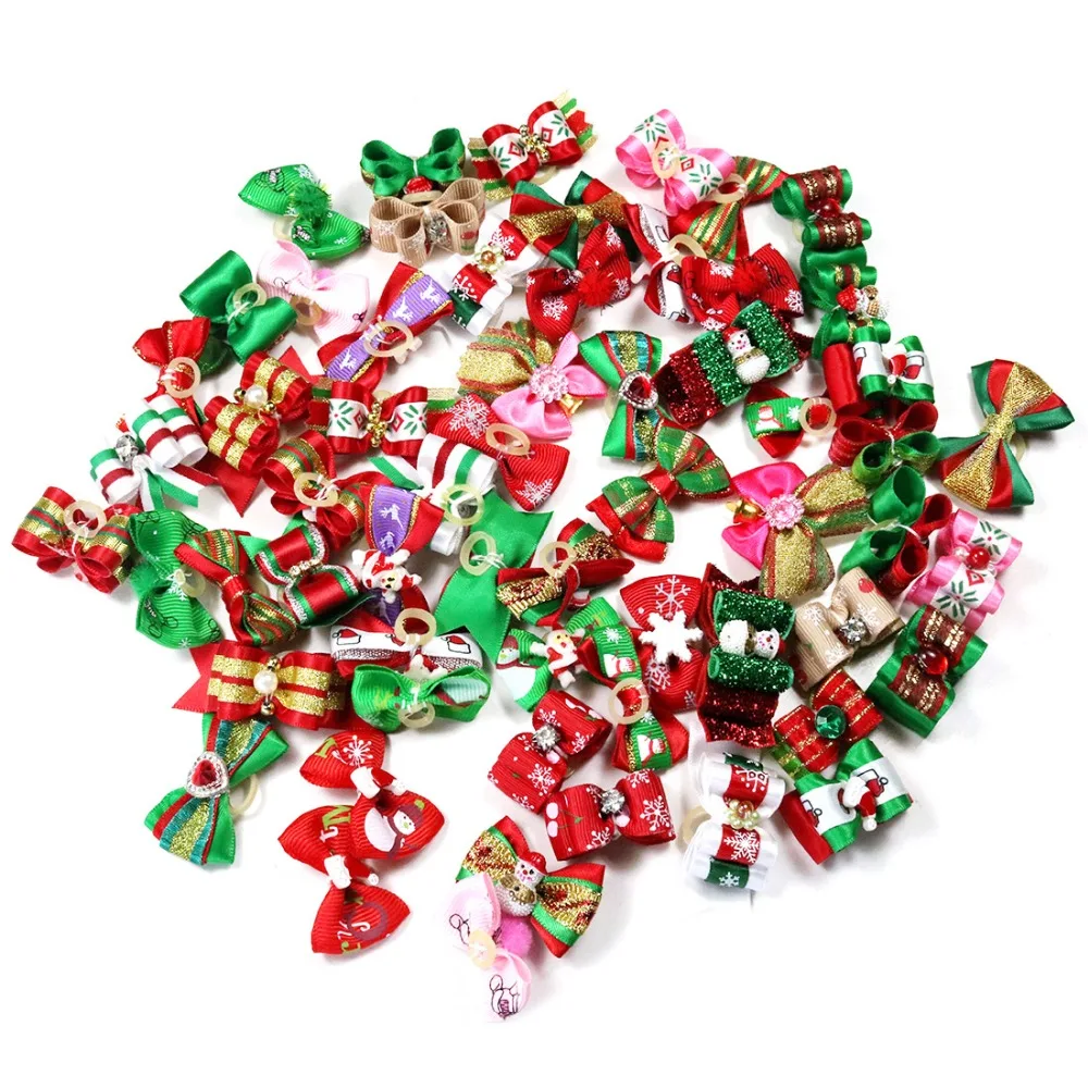 50pcs/lot Christmas Pet Dog Puppy Cat Hair Bows Dog Hair Accessories Grooming Bows Pet Supplies